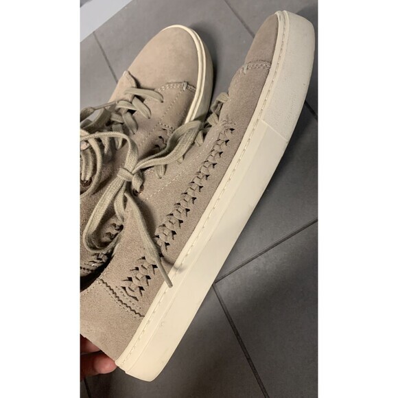 Toms Womens Suede Sneakers  9.5 Cream‎ Lenox Taupe Platform Knit Accent Lace Up - Picture 5 of 6